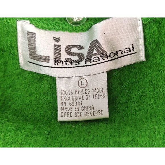 Lisa International Boiled Wool Green Vest sz L Christmas Santa Embellished - Picture 2 of 10